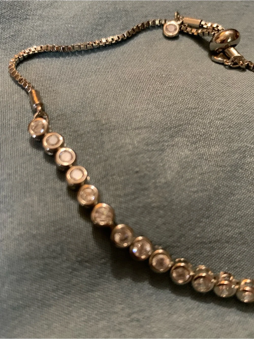 Silver-Tone Crystal Station Adjustable Bolo Bracelet with Box Chain